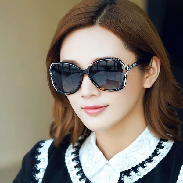 

3deq1dialong polarized 2020 new anti ultraviolet sunglasses women's korean version of round big face glasses3gd, Black