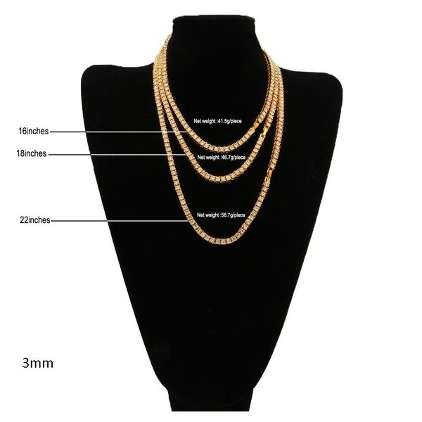 

mens diamond iced out tennis chain hip hop jewelry necklace silver rose gold chain sqcnoy new_dhbest, Black