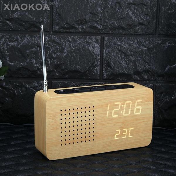 

xiaokoa fm radio bamboo led electronic display with led clock deskmicro portable radio home mini temperature display