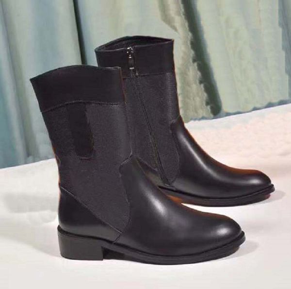 

2021 sell well fashion women ankle boots half boots genuine leather letters round head middle boot for cowboy booties home011 05, Black