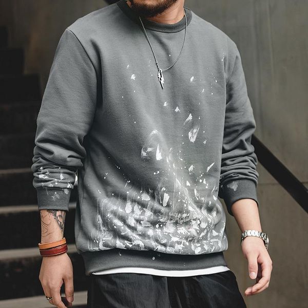 

maden printing men's pullover jackets smoky gray trench splash ink hooded coats jacket casual vintage round neck brand coat, Black