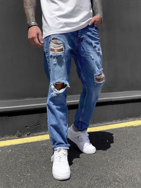 

men ripped frayed bleach wash jeans c9ll#, Blue