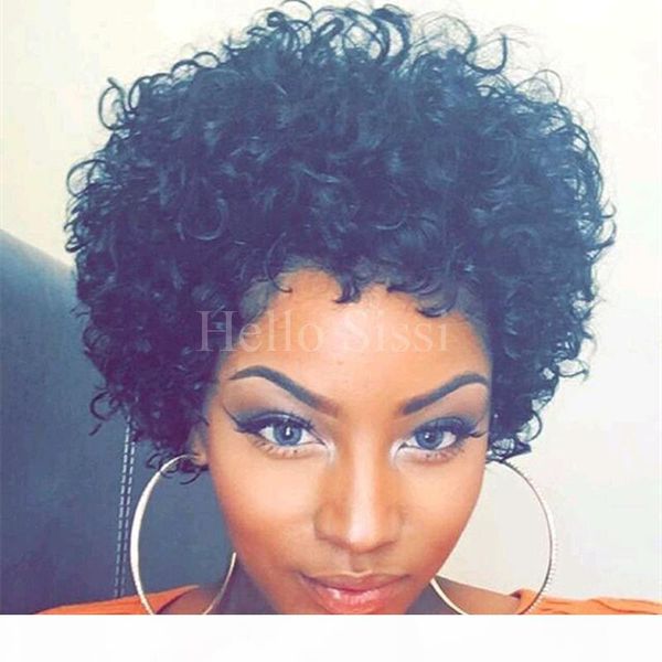 

virgin brazilian human pixie cut hair wigs brazilian very short hair lace wigs african hair cut for black women, Black;brown