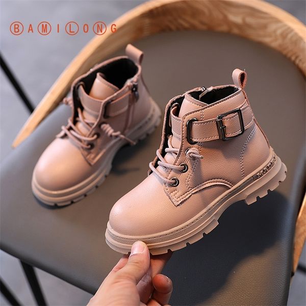 

bamilong spring autumn new girls martin boots fashion children' boots british style boys soft soled leather boots y371 201211, Black;grey