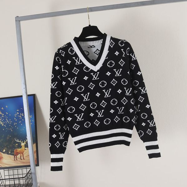 

женские дизайнеры одежда 2020 высококачественные женские свитер v-образным вырезом с длинным рукавом мягкий 100% хлопок свитер женское мода, White;black