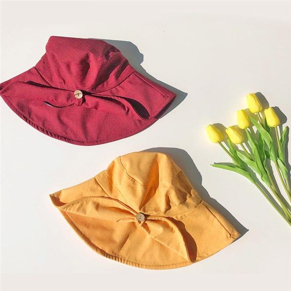 

summer foldable bucket hat women outdoor sunscreen cotton beach button bow cap casual sun prevent hats, Blue;gray