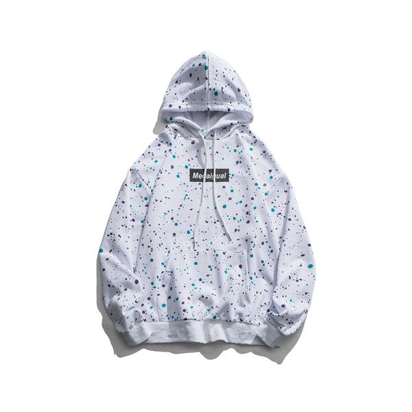 

casual high novo street solto hoodie masculino salpicado tinta impresso dot pulver marca de moda japonesa jaqueta zrf4, Black