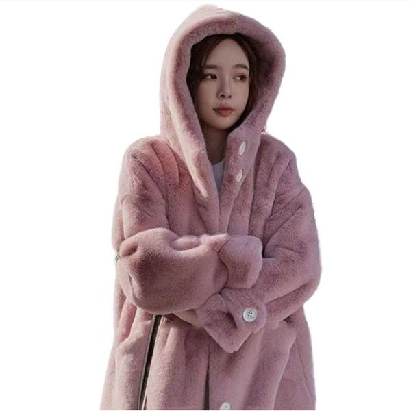 

women's fur & faux winter women fashion coat loose long large size hooded overcoat thick warm female plush coats, Black