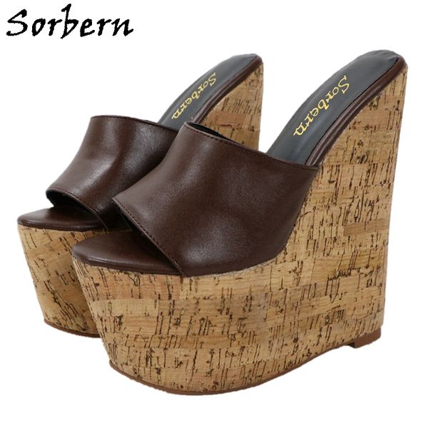 

sorbern black matt women wedge slippers platform big open toe sli on slides female summer style high heels 17cm custom color