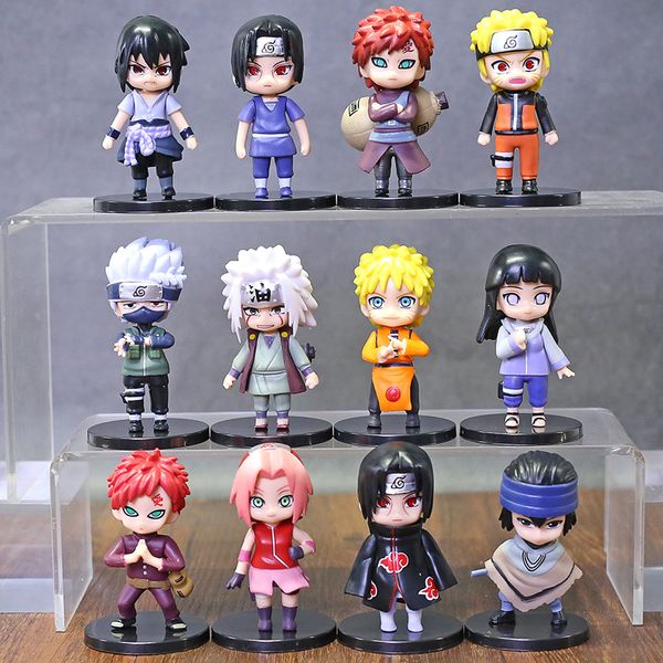 

12pcs/set naruto shippuden naruto hinata sasuke itachi kakashi gaara jiraiya sakura q version pvc figures toys dolls q1215