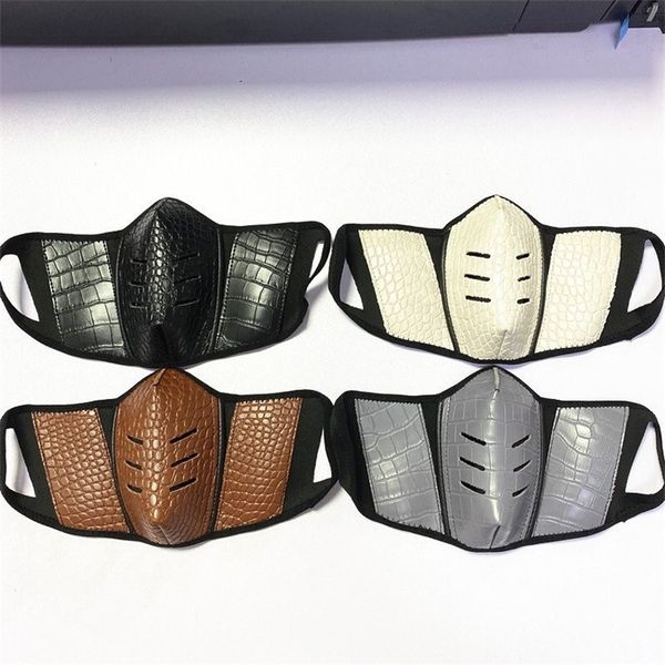 

leather solid color men masks fashion pu women mouth cover dustproof ostrich skin outdoor breathable protective face masj3o0