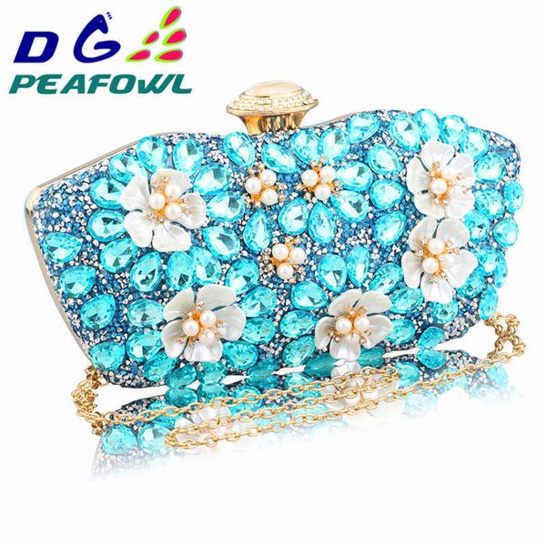 

in stock new vintage women blue beaded evening clutch bags ladies box pearl clutches wedding cocktail party handbags purses y200623