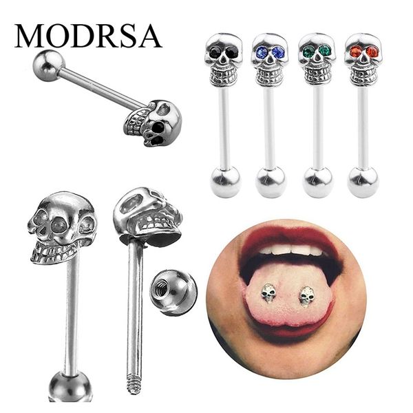 

modrsa 1 час из нержавеющей стали промышленные штанги punk crystal череп языка кольцо спирали пирсинг из нержавеющей стали ювелирные изделия, Silver