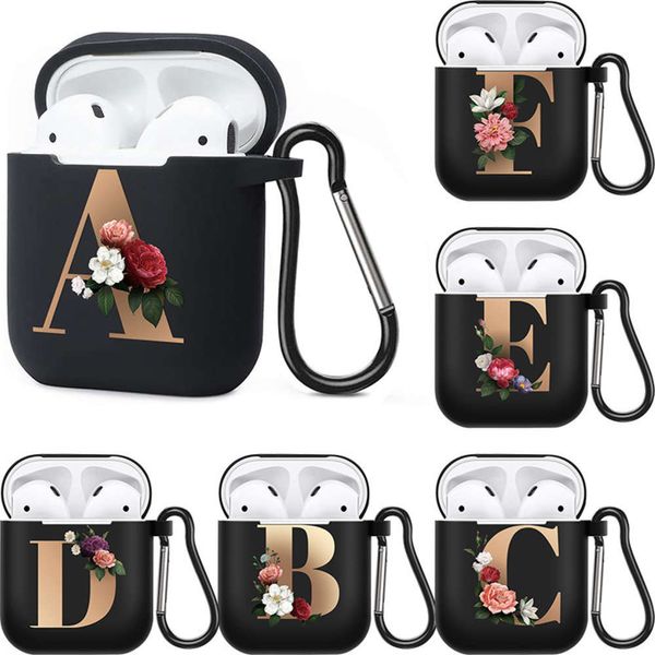 

floral gold initial alphabet letter air pods case for airpods 1 2 3 pro cases silicone wireless bluetooth earphone matte cover