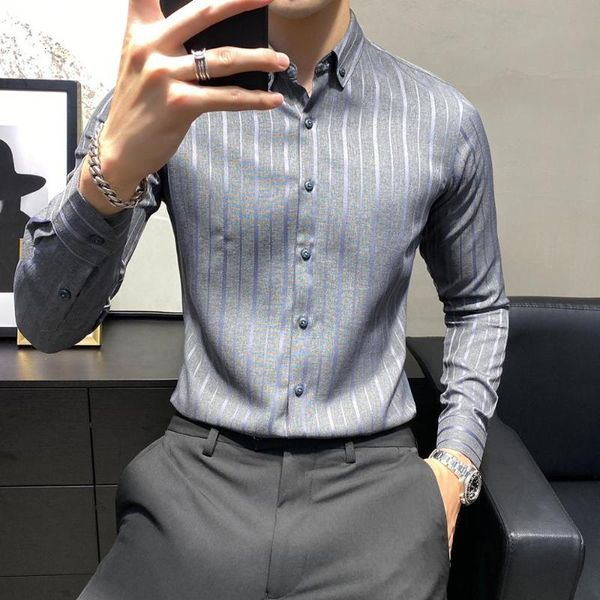 

spring new men clothes 2021 long sleeve tuxedo dress shirts business formal wear slim fit casual blouse homme white/gray 3xl, White;black
