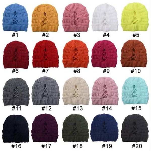 

2020 popular women criss cross beanie ladies winter ponytail beanies cap outdoor casual warm knitted skull ski hats, Blue;gray