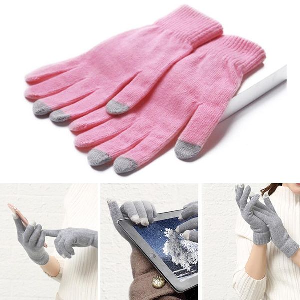 

five fingers gloves women winter thermal outdoor sport ski touch screen phone knit, Blue;gray
