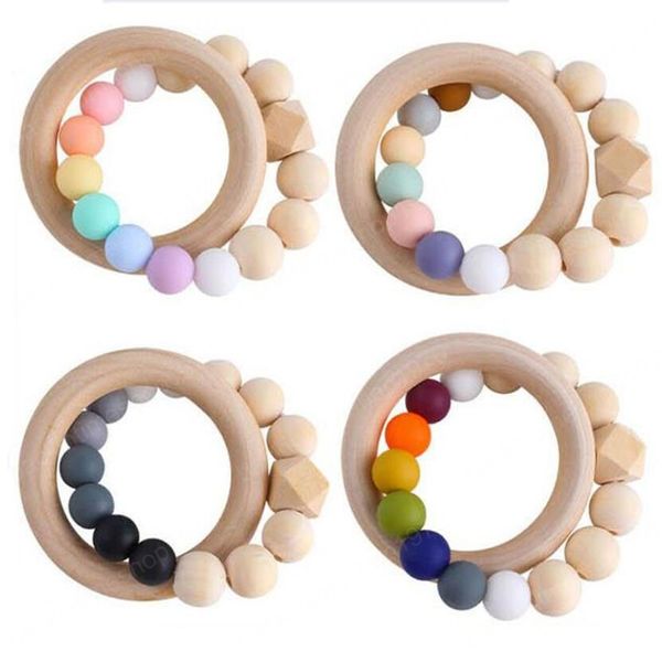 

2021 diy wood baby teether rings food grade beech teething ring soothers chew toys shower play chew round newborn silicone teethers