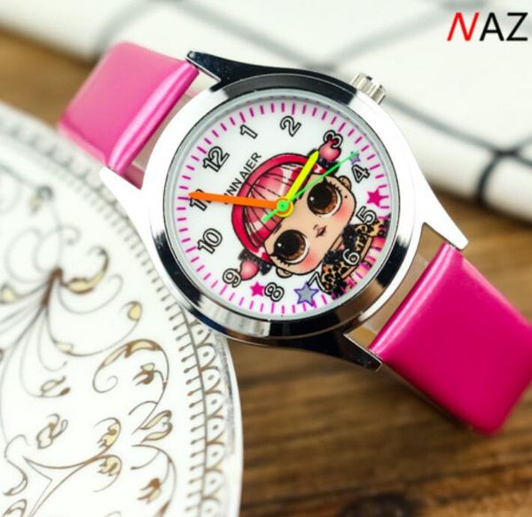 

arrival elegant girls leather watch cartoon lol girl student fashion simple luminous pointer design alloy quartz dress wristwatch, Slivery;brown