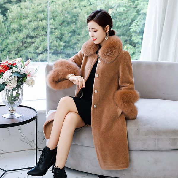 

clothes 2021 new autumn chenille fox fur coat women's mid-length female collar and winter vlqe, Black