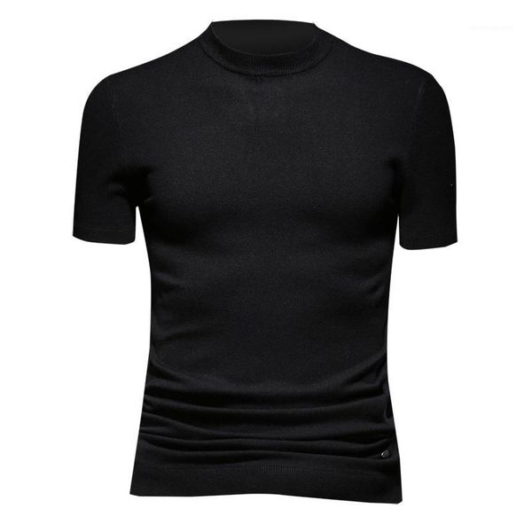 

men's sweaters men's short-sleeved sweater 2021 autumn half-sleeved high-neck slim solid color bottoming shirt trend1, White;black