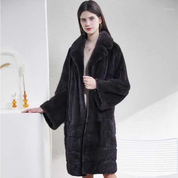 

mink real fur coat women winter natural fur coats and coats women long lapel loose cuffs clothes1, Black