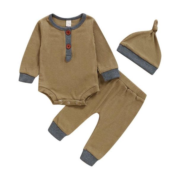 

clothing sets autumn baby boy gilr suit long sleeve solid print romper trousers hat 3pcs set outfits clothes, White
