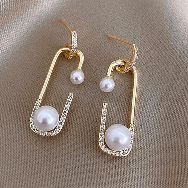 

pearl crystal dangle drop earrings for women temperament geometric rectangle korean earring wedding fashion jewelry 2020 new, Silver