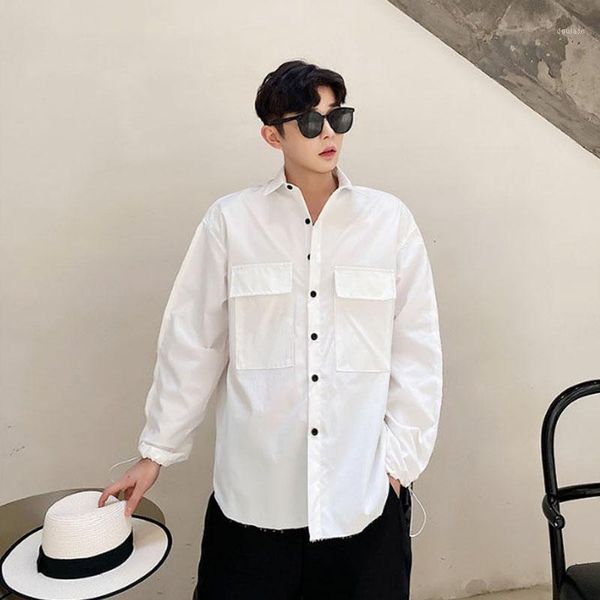 

men vintage fashion casual long sleeve white shirts male streetstyle hip hop loose shirt1, White;black