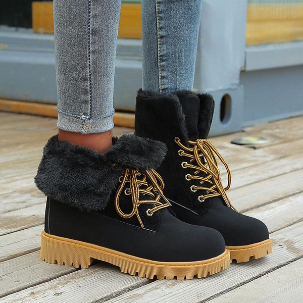 

winter snow boots women warm fur chunky platform mid-calf heels 2020 fashion casual ladies botas de mujer chaussure femme black