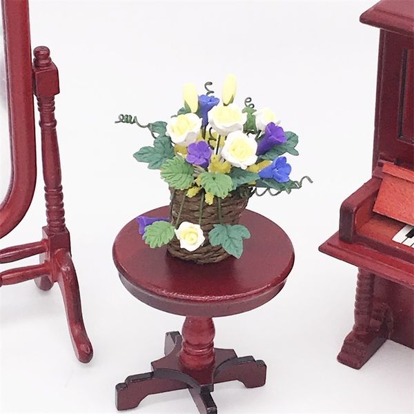 

1: 12 mini doll house dollhouse flower miniature garden living room ornaments woven basket yellow rose basin handmade design crsm