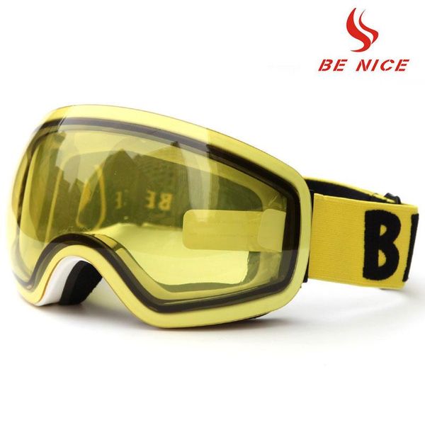 

professional big frame ski goggles double lens uv400 snowboard skiing glasses women men snow eyewear for helmet sqckuc, Black