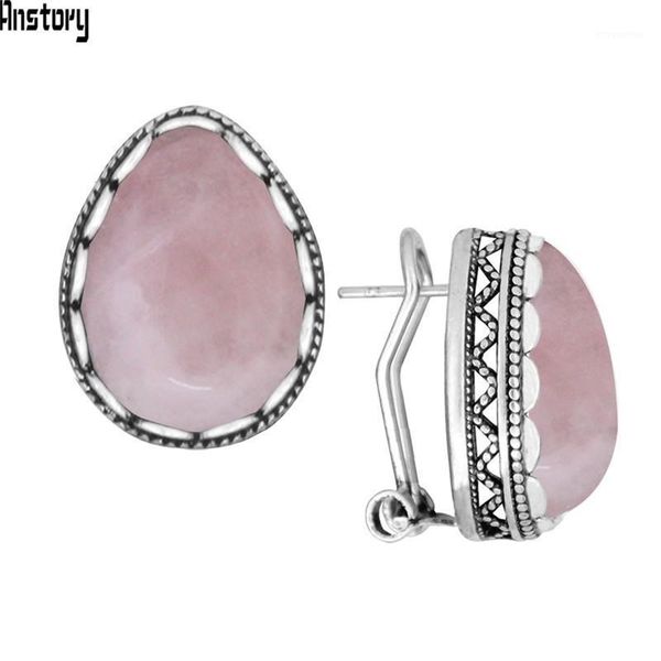 

vintage water drop pink quartz stud earrings for women stainless steel stud pin antique silver plated earrings1, Golden;silver