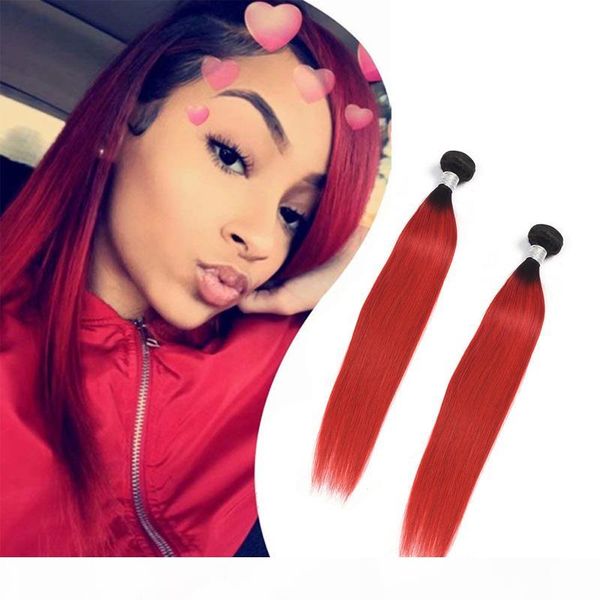 

brazilian virgin hair 1b red ombre human hair extensions 10-28inch 1b red straight 2 bundles wholesale, Black