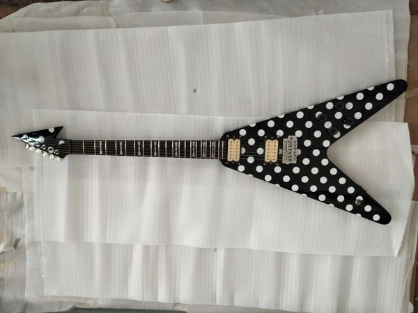 

promotion randy rhoads polka dot flying v white dot black electric guita tremolo bridge blackback headstock