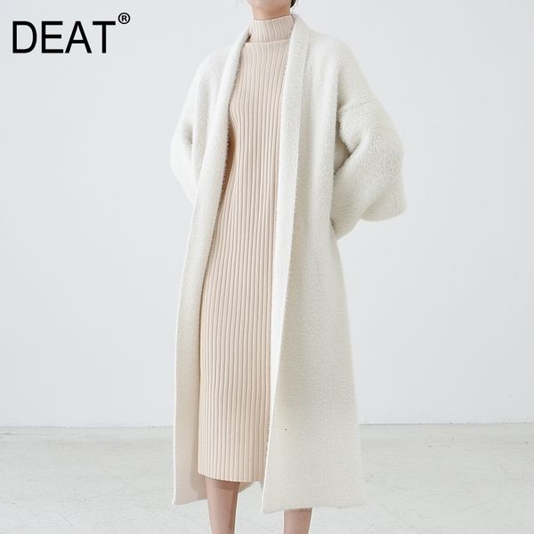 

[deat] new autumn fast delivery trend solid color full sleeve warm scarf collar elegant loose cardigan woolen coat at259 201104, Black