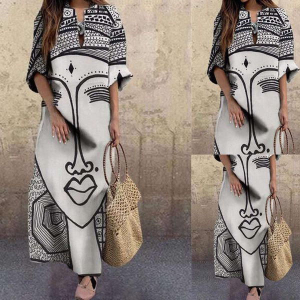

spring 2021 new women's clothing fashion face print large dress, Black;gray