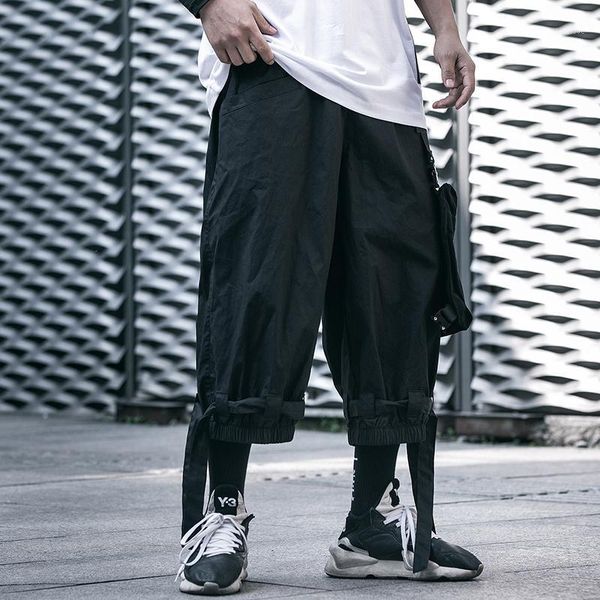 

men hip hop black cargo pants joggers sweatpants overalls men ribbons streetwear harem pants women fashions trousers1
