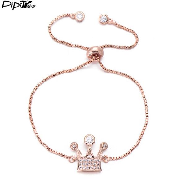 

charm bracelets pipitree arrival shiny cubic zirconia crown bracelet lovely rose gold color chain & bangles jewelry for women girl, Golden;silver