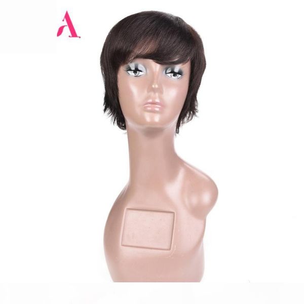 

una short straight wigs straight hair wigs non remy hair 120% density short human for women ldh6344, Black;brown