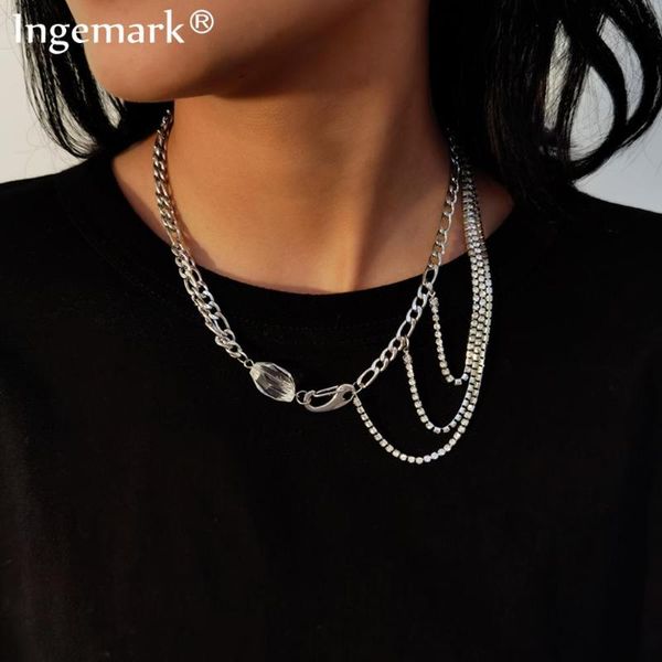 

chains goth stainless steel choker necklace women silver color clear rhinestone pendant necklaces aesthetic jewelry gifts