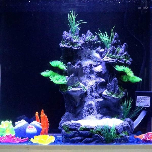 

1pc waterfall landscape craft vivid beautiful aquarium ornament for underwater table display1