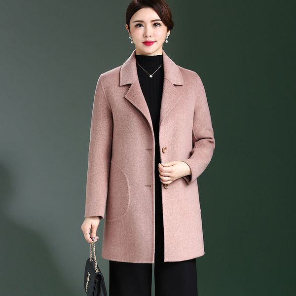 

2021 new double-sided wool coat female autumn winter thick cashmere coats middle-aged color utwear women long section mr8w, Black