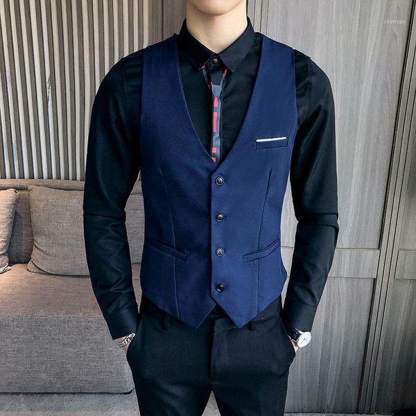 

men's suit vest blue classic solid man dress vest korean slim fit business casual waist coat for men work men vests1, Black;white