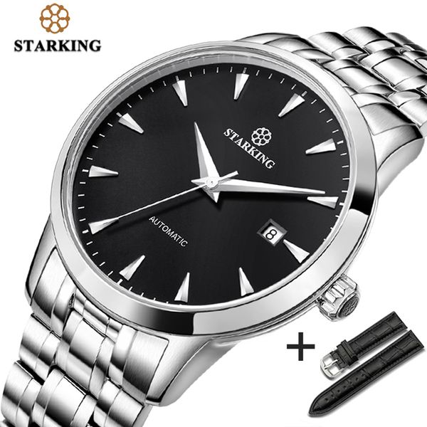 

starking original brand watch men automatic self-wind stainless steel 5atm waterproof business men wrist watch timepieces am0184 201113, Slivery;brown