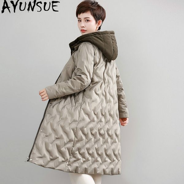 

ayunsue long white duck down jacket woman hooded winter puffer down coat women korean womens jackets wfwz55w15 kj3682, Black