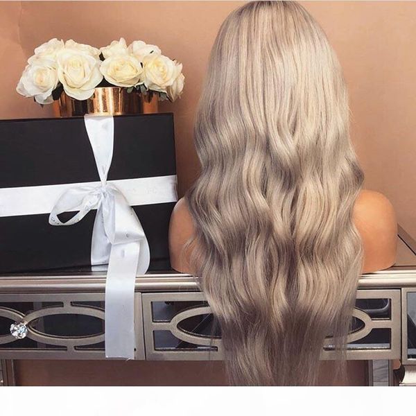 

grey wig 26inch long cury wavy hair synthetic lace front wig with baby hair 180% density heat resistant middle part wigs for women, Black