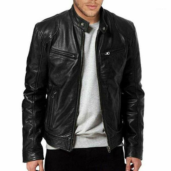 

2019 new fashion autumn male leather jacket plus size m-2xl black brown mens stand collar coats leather biker jackets1