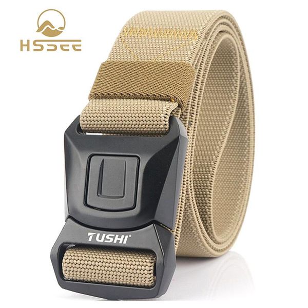 

waist support hssee official authentic 2021 men's elastic tactical belt rust-proof metal buckle jeans outdoor sports hiking fishing, Black;gray