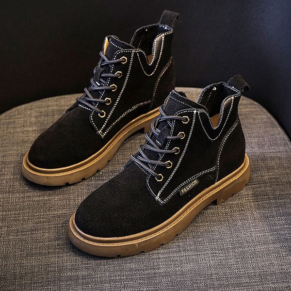 

new women genuine leather boots warm fur women fashion platform shoes 2019 retro high-casual martin boots. sp-086, Black
